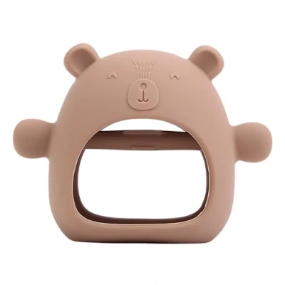 Image of Teething Toys for Baby, Baby Toy Mitten Babies, Silicone Teether Toys, Teethers Toddler Infant, Boy Girl Shower Gifts (Brown)