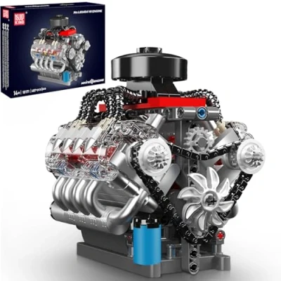 Image of Mould King 10171 Technik V8 Engine Model Kit 487 PCS to Build Your Own Mini That Works DIY STEM Project for Kids/Teens, MOC Hobby Building Blocks Adults