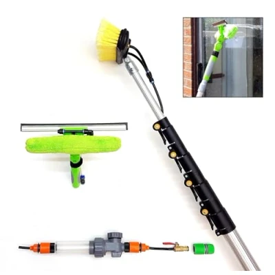 Image of 16ft 20ft 24ft Telescopic Water Fed Window Cleaning Pole, Solar Panel Conservatory Roof Cleaner Kit, High Reach Extendable Brush Squeegee Tool
