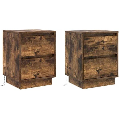 Image of vidaXL Bedside Cabinets with LED Lights 2 pcs Smoked Oak 39x34.5x50 cm