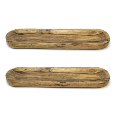 Image of Carousel Home Set of 2 Mango Wood Serving Dishes Plates Platters Oval Hand Crafted Rectangle Graze Boards Snack Sharing Food For Appetisers 38cm