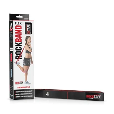 Image of RockTape Rockband Flex Medium Resistance Bands with Handles &amp; Loops, No Snapping or Tearing, Rubber Latex Free (8kg 10kg Resistance), Black
