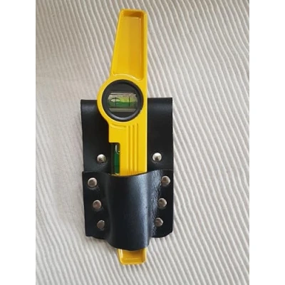 Image of New BBI Strong Leather Holder 4 Scaffolding Tool Belt with 10&#039;&#039; Magnetic Spirit Level Bubble (BRown Straight Holder+ level)
