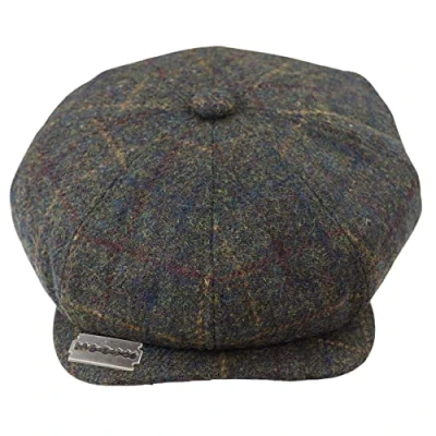 Image of TruClothing Mens 8 Panel Razor Baker Boy Hat Wool Tweed Blinders Newsboy Flat Cap Check Grey S/M