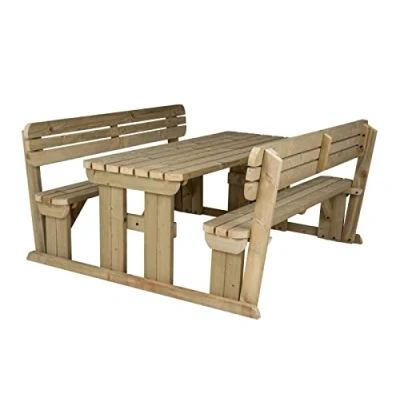 Image of Arbor Garden Solutions Wooden picnic table and benches with backrest, Alders rounded patio furniture set (6ft, Natural (light green))