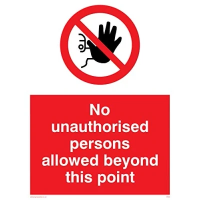 Image of Viking Signs PA30 A3P V &quot;No Unauthorised Persons Allowed Beyond This Point&quot; Sign, Vinyl, 400 mm H x 300 W