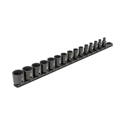 Image of TEKTON 3/8 Inch Drive 12 Point Impact Socket Set, 15 Piece (1/4 1 in.) Rails SID91112