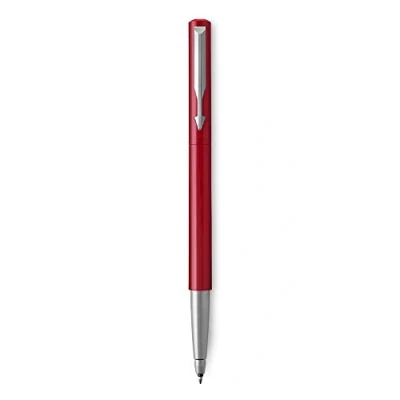 Image of Parker Vector Rollerball Pen Red with Chrome Trim Medium Point Blue Ink Gift Box