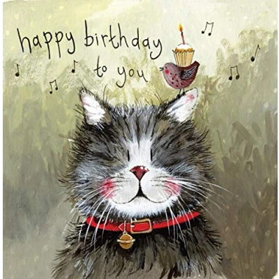 Image of Alex Clark Klaus Cat Birthday Card Watercolour Designed and Printed In UK