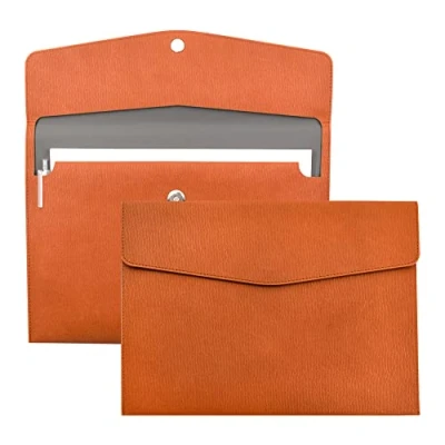Image of VANRA 1 Piece PU Leather A4 File Folders Portfolio Folder Holder Paper Document Filing Envelope Organizer with Magnetic Closure (Brown)