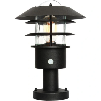 Image of Helsingor 1 Light PIR Pedestal Lantern Black IP44