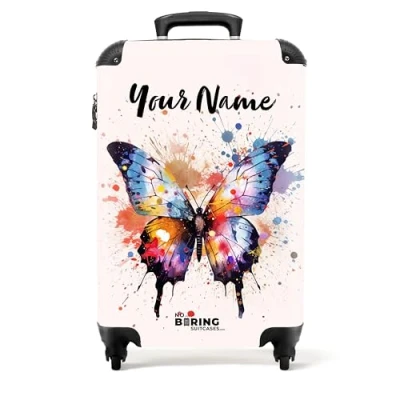 Image of NoBoringSuitcases.com® Children&#039;s Luggage Kids Suitcase for Girls 20 Inch Personalised Cabin on Wheels Butterfly Watercolour Design 55x40x20cm 10kg