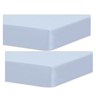 Image of Travel Cot Fitted sheet 95x65 Mattress Sheets 4 Way Stretch Soft Bedsheet Hypoallergenic Elasticated Breathable (Pack of 2, Blue)