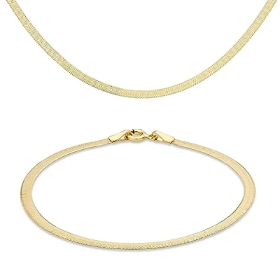 Image of Carissima Gold Women&#039;s 9ct Yellow Herringbone Chain Necklace and Bracelet Set (46cm/18&quot; 18cm/7&quot;)