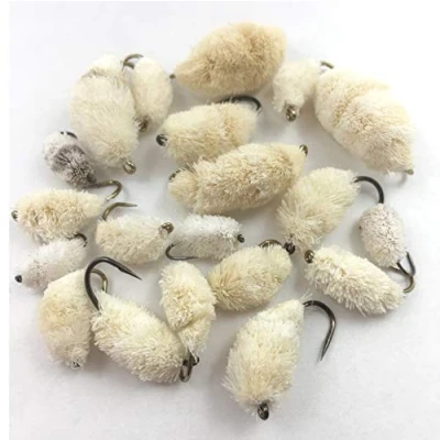 Image of BestCity Fly Fishing White Barbless Bread flies mixed sizes pack of 20