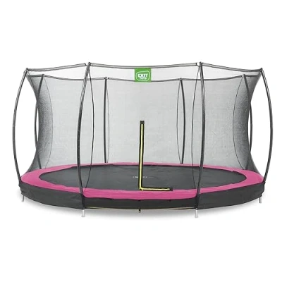 Image of EXIT Toys Silhouette Ground Trampoline 14ft Big Round Outdoor Inground for Kids Includes Safety Enclosure Net and Feet System Safe Entry Great Jumping Power Pink