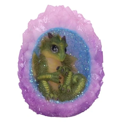 Image of Nemesis Now Geode Nest (Green) Dragonling Figurine 12.5cm, Resin, Green/Pink, in Crystal Geode, Collectable Ornament, Cast the Finest Expertly Hand Painted