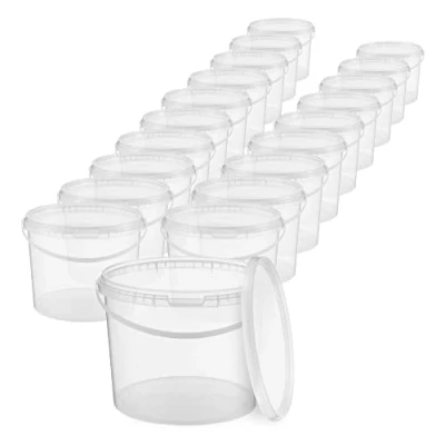 Image of BenBow Bucket with lid 0,79 GAL (3 L) Transparent 20x 3 Litres food safe, sturdy, airtight, leak proof plastic storage container, handle empty