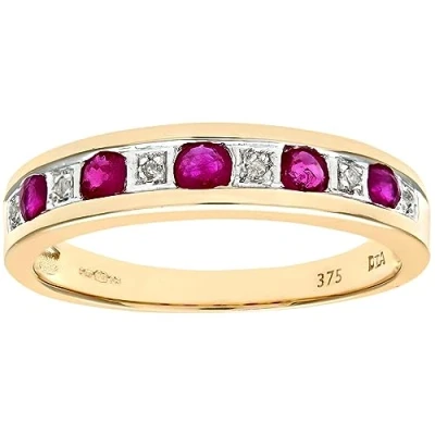 Image of Naava’s 9 Ct Gold Rings for Women Premium Quality Eternity Embellished with Diamonds and Ruby Stunning Durable Wedding Branded Box Included
