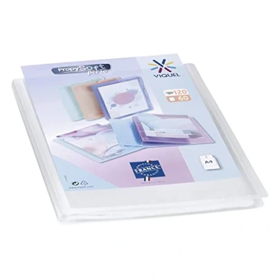 Image of Viquel Customisable Document Cover A4 Format Binding 120 Views (60 Pockets) Propysoft Transparent and Smooth Pockets Translucent colourless