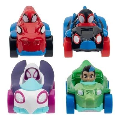 Image of Spidey and Friends SNF0306 Amazing Metals 4 Pack Four 3 Inch Die Cast Dino Webs Vehicles with Built in Characters, Multicolour