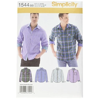 Image of Simplicity Sewing Pattern 1544: Men&#039;s Shirt with Fabric Variations, Size, Paper, White, BB (44 46 48 50 52)