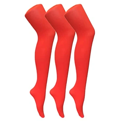 Image of Sock Snob 3 Pair Multipack Womens Coloured Opaque 80 Denier Tights Plain Block Colour (M, Fire Red)