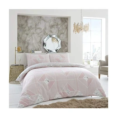Image of GC GAVENO CAVAILIA Comfy Harmony Bed Set with Duvet Cover and Pillow Cases, Polyester Cotton, [ Double Blush Pink ]