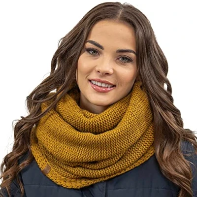 Image of Vivisence Stylish And Elegant Women’S Winter Snood Scarf Thick Warm For Ultimate Comfort Crafted Perfect Accessory Staying Cozy Chic During Cold Weather, Dark Yellow,UNI