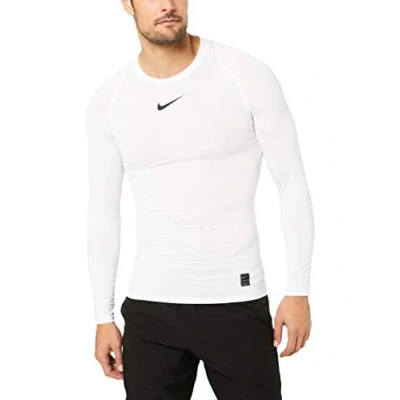 Image of Nike Men Compression Long Sleeve Shirt White/Black/Black, 2X Large