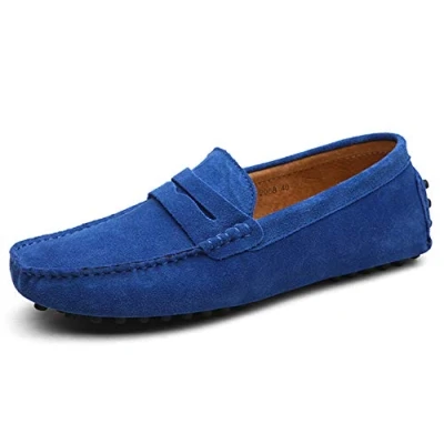 Image of Men Penny Loafers Suede Moccasin Wide Fit Comfortable Walking Driving Deck Boats Shoes Royal Blue 12 UK