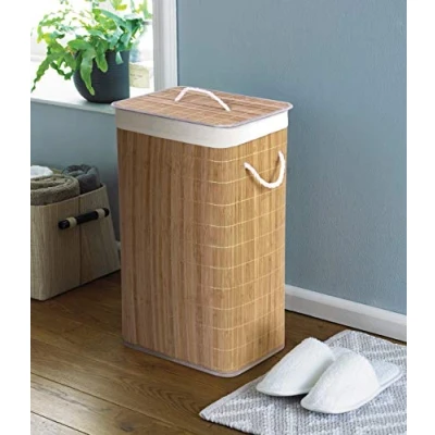 Image of COUNTRY CLUB 124024869 Bamboo Natural Eco Friendly Hamper Laundry Basket with Lid, 40cmx30cmx60cm