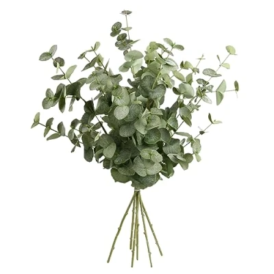 Image of Tuocal 6 Pcs Artificial Eucalyptus Stems Leaves, Fake Silk Branches Plants Faux Greenery for Flower Arrangement Home Wedding Party Table Centerpiece Decoration, Grey Green