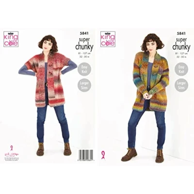 Image of King Cole 5841 Knitting Pattern Womens Jacket and Waistcoat in Explorer Super Chunky, Multi
