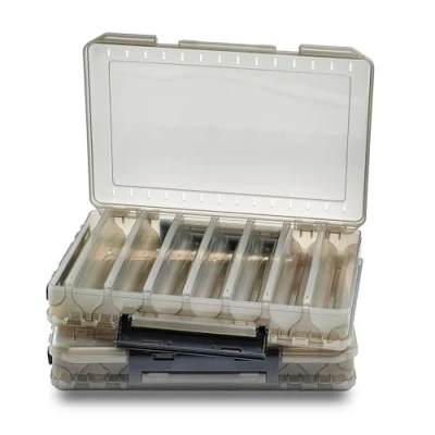 Image of Fishing Tackle Boxes Lure Organizer: 2 Packs Hard Bait Storage Box Double Sided Case with 14 Compartments Container (Grey, L)