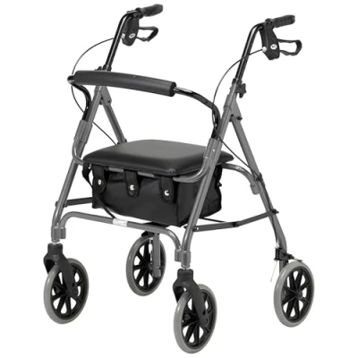 Image of Days Lightweight Folding Four Wheel Rollator Walker with Padded Seat, Lockable Brakes, Ergonomic Handles, and Carry Bag, Limited Mobility Aid, Quartz, X Small