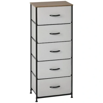 Image of HOMCOM Fabric Chest of Drawers, Storage Industrial Bedroom Dresser with 5 Steel Frame and Wooden Top for Nursery, Living Room, Closet, Hallway, Grey