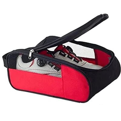 Image of CENPEK Golf Shoe Bag, Shoes Bags Men/Women Outdoor Zippered Carrier with Ventilation Sport Bag Travel Bags(Red and Black)