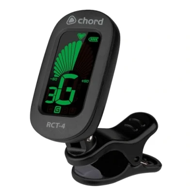 Image of Chord RCT 4 Rechargeable Clip On Tuner Precision Accuracy ±1 Cent Tuning Your Compact Companion for Chromatic, Guitar, Bass, and Ukulele Modes Supplied with USB A to C charging Cable