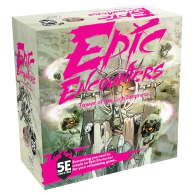 Image of Epic Encounters: Tower of the Lich Empress RPG Fantasy Roleplaying Tabletop Game with HUGE Boss Miniature, Double Sided Mat, &amp; Master Adventure Book Monster Stats, 5E Compatible