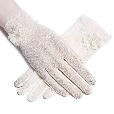 Image of Golden Apple LERTREE 1 Pair Ladies Lace Gloves Womens White Mittens for Wedding Opera Evening Party Banquet Dress (White)