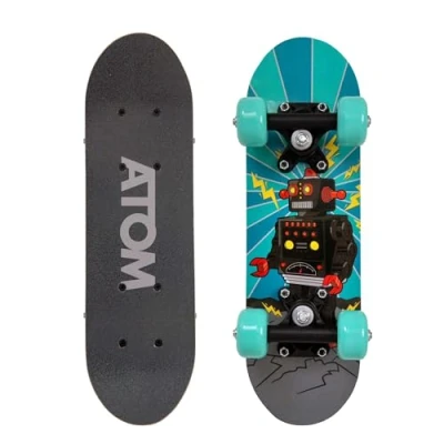 Image of Atom 17&quot; Skateboard For Beginners Or Pro&#039;s Kids &amp; Teenager Maple With 3&quot; PP Trucks Mini Cruiser Complete Board Suitable All Aged 5+ (Robot)