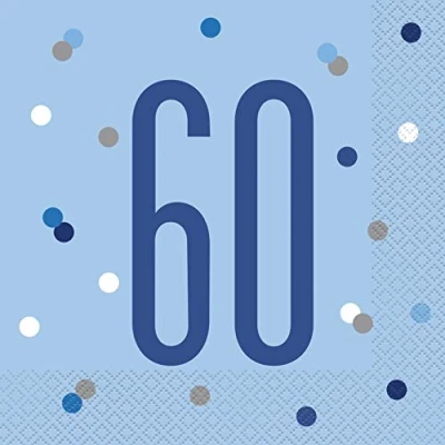 Image of Stunning 60th Glitz Blue &amp; Silver Luncheon Napkins (16cm) Dazzling Addition for Parties, Events Elegant Table Decor 16ct