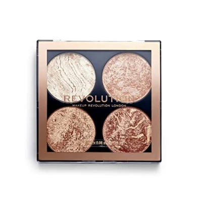 Image of Makeup Revolution Cheek Kit, Face Bronzer &amp; Highlighter Palette, Highly Pigmented Shimmer Formula, 4 Shades, Don&#039;t Hold Back, 8.8g