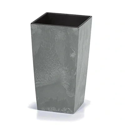 Image of Deuba® 49Litre Square Concrete Effect Plant Pot 32.5x32.5x61cm Textured Look Including Shelf Insert Weatherproof UV Resistant Garden Patio Flower Planter Box Grey