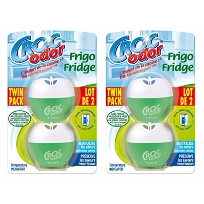 Image of Croc&#039;Odor Fridge Deodoriser, Twin Pack, Unscented, Food Safe Formular with Temperature Indicator 2 x 33 g, Packaging may vary