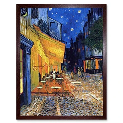 Image of Wee Blue Coo Vincent Van Gogh Cafe Terrace Place Du Forum Arles 1888 Art Print Framed Poster Wall Decor 12X16 Inch