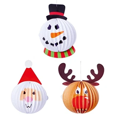Image of Pack of 3 Christmas Hanging Honeycomb Decorations Santa/Snowman/Rudolph