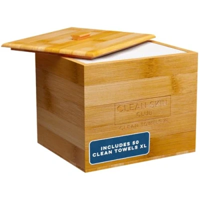 Image of Clean Skin Club Luxe Bamboo Box with Cover &amp; Towels XL, Face Towel, Disposable Makeup Remover Dry Wipes, Facial Wash
