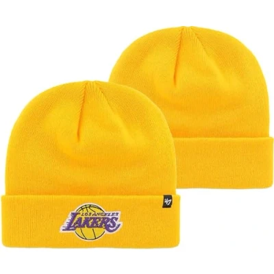 Image of 47 NBA Unisex Adult Primary Logo Cuffed Knit Team Color Beanie Hat Cold Weather Hat, One Size, Los Angeles Lakers Yellow, size